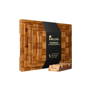Premium Bamboo Cutting Board Set – 3 Pieces with Rack
